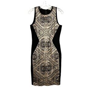 Weston Women’s Sleeveless Fitted Black/Gold Sequin Fitted Midi Dress S